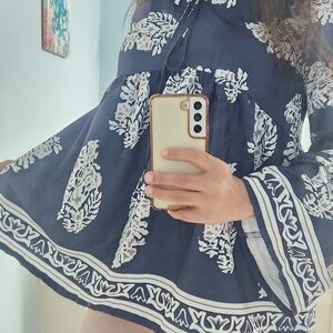 Navy and White Boho Blouse